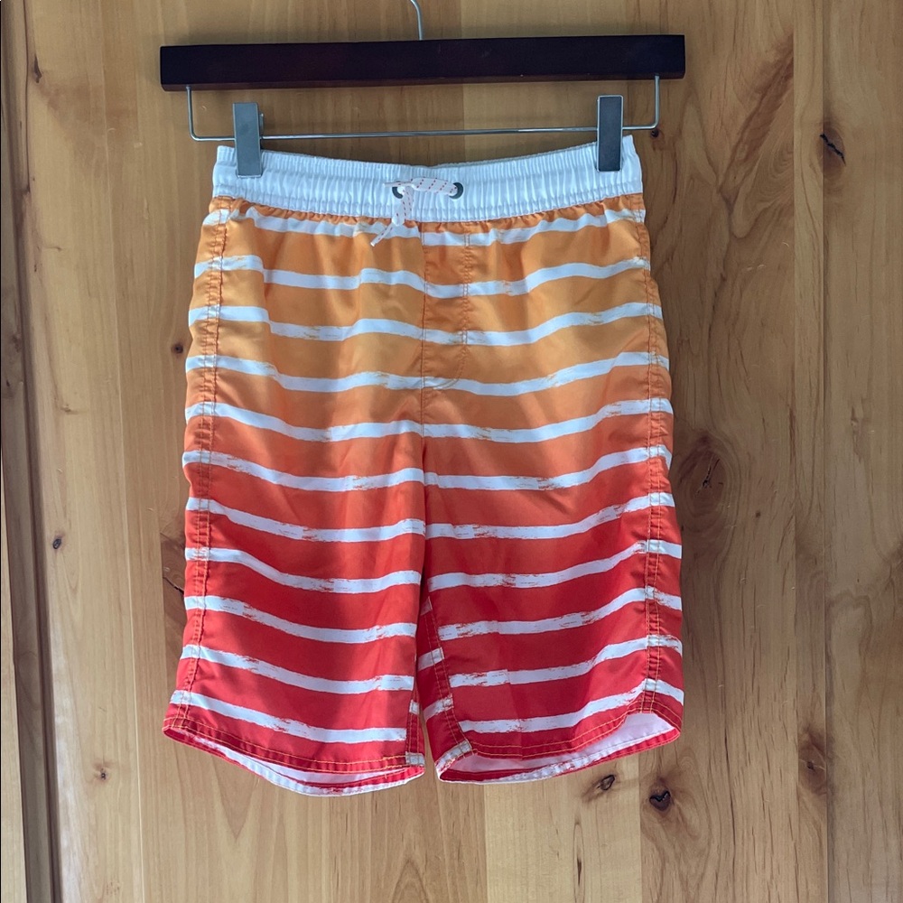 Old Navy Kids Orange and Red Striped Swim Trunks